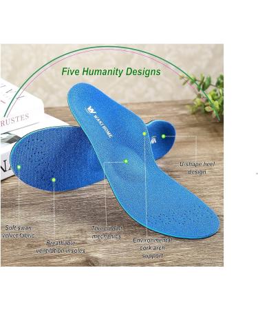 WAKI HOME Orthotic Insoles with Arch Supports for Flat Feet & Plantar Fasciitis - Men 6-6.5, Women 8-8.5 (Blue, 250MM) - Buy Online on GoSupps.com