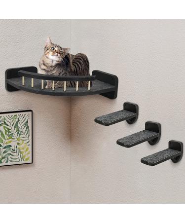 Cat Hammock with 3 Steps - Wall Mounted Cat Climbing Shelf & Scratching Post - Indoor Cat Shelves and Perches - Plush Covered - Black - Buy Online on GoSupps.com