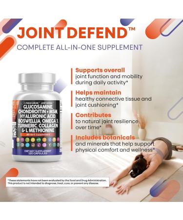 Clean Nutraceuticals Glucosamine Chondroitin MSM 1500mg with Turmeric Curcumin Collagen Hyaluronic Acid Omega 3 Joint Health Supplement for Men & Women Joint Complex 120 Count - Buy Online on GoSupps.com