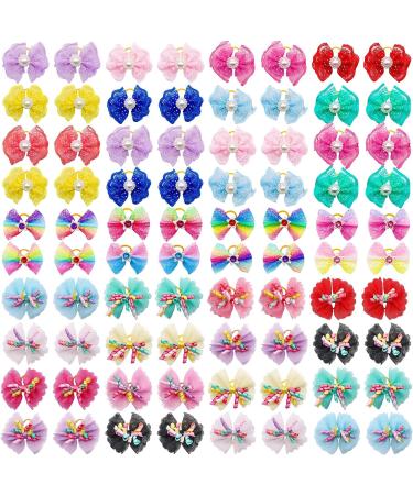 Mruq 80Pcs Multicolored Dog Hair Bows with Rhinestones and Pearl - Small Puppy Grooming Bows for Dog Cat Hair Accessories - Buy Online on GoSupps.com