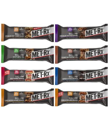 MET-Rx Big 100 Colossal Protein Bars, Great as Healthy Meal Replacement, Snack, and Help Support Energy, Gluten Free, Variety Sampler Pack, 8 Flavors, 8 Count (Pack of 1)
