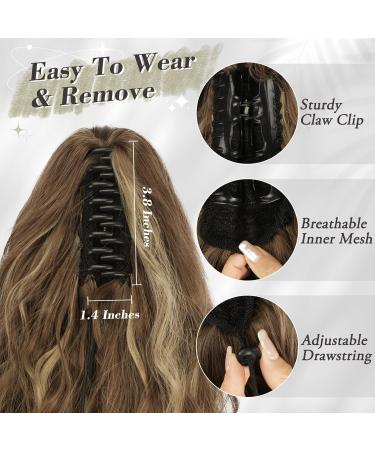 BARSDAR Claw Clip Ponytail Extension - 18 Chocolate Brown with Caramel Blonde Highlights - Long Curly Synthetic Hairpiece for Women and Girls - Buy Online on GoSupps.com