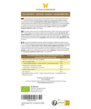 1kg Organic Ginger Powder - EU Certified Additive-Free Finely Ground (1000g) for International Shipping - Buy Online on GoSupps.com