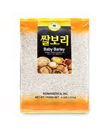 ROM AMERICA Hulled Baby Barley - Premium Unpearled Superfood Hulless Barley for Soups Stews Oatmeal Casseroles Chili | Healthy Whole-grain Cooking | - 4 Pound (Pack of 1)