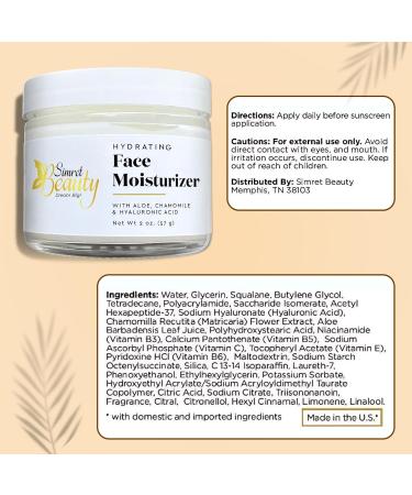 Hydrating Face Moisturizer - Vegan Daily Cream with Hyaluronic Acid Vitamins E & C Chamomile & Aloe for Oily Acne-Prone Sensitive Skin - 2 oz - Buy Online on GoSupps.com