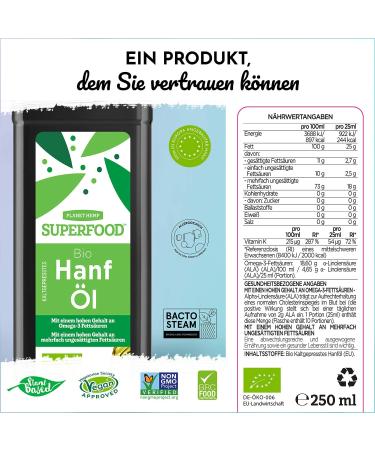 Organic Certified Hemp Seed Oil - Virgin Cold Pressed - Vegan Omega 3 6 Protein Rich - Keto Diet - 250ml - Buy Online on GoSupps.com