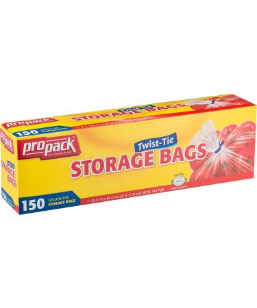 ProPack Disposable Plastic Storage Bags with Original Twist Tie, 1 Gallon Size, 150 Bags, Great for Home, Office, Vacation, Traveling, Sandwich, Fruits, Nuts, Cake, Cookies, Or Any Snacks (1 Packs) 150 Count (Pack of 1) 1 Pack