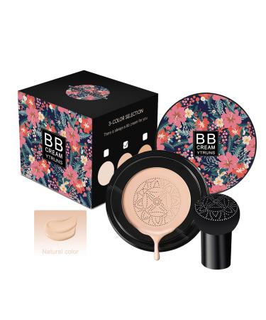 YTRUNS Mushroom Head Air Cushion CC Cream - Moisturizing BB Cream Foundation with Concealer Long-Lasting Waterproof Makeup for Mature Skin Brighten & Even Skin Tone All Skin Types (Natural)