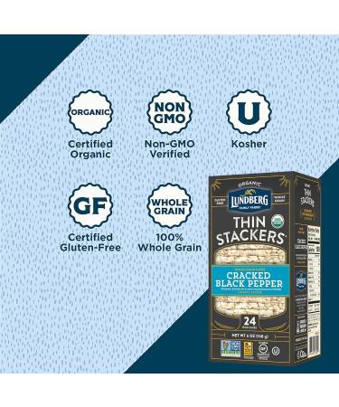 Lundberg Organic Thin Stackers Cracked Black Pepper Rice Cakes 6 oz (Pack of 6) - Gluten-Free, Vegan & Healthy Snacks - Buy Online on GoSupps.com