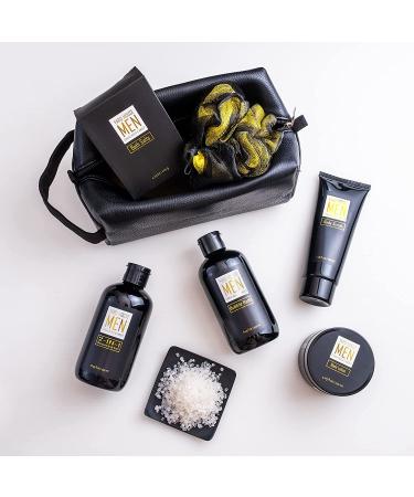 YARD HOUSE Men's Spa Gift Set - Sandalwood & Amber - 7Pcs Bath and Body Kit with Body Wash, Bubble Bath, Bath Salt, Lotion, Scrub, Loofah, and Toiletry Bag - Buy Online on GoSupps.com