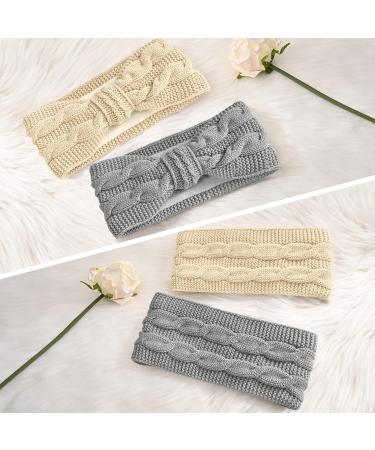 Hoowa Women's Winter Headband - Fleece Knit Ear Warmer 2pcs Elastic Hair Bands in Beige & Gray - Buy Online on GoSupps.com