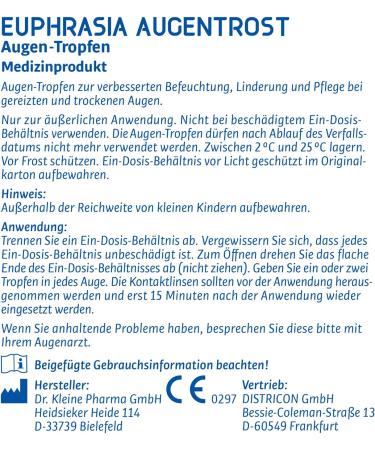 Eyemedica Euphrasia Eye Drops for Dry & Irritated Eyes | Moisture Relief & Care with Hyaluron | 10 x 0.4 ml Single Doses - Buy Online on GoSupps.com