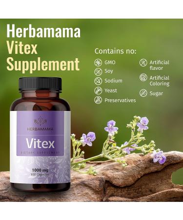 HERBAMAMA Organic Vitex Chasteberry Supplement for Women - Vegan 1000mg 100 Capsules - Buy Online on GoSupps.com