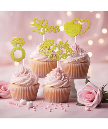 24 Bride to Be Cupcake Toppers - Engagement Wedding and Bachelorette Party Supplies | Love Heart Ring Miss To Mrs Cupcake Picks | Bridal Shower Cake Decorations | Engagement Cake Topper (Gold) A Gold - Buy Online on GoSupps.com