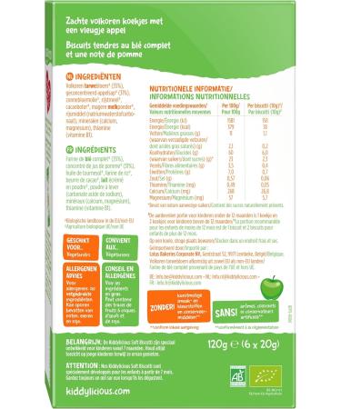 Kiddylicious Soft Biscotti Apple | From 7 Months | Soft Wheat Cookies | 6 Packs of 120g (6 Sachets of 20g) | 720g - Buy Online on GoSupps.com