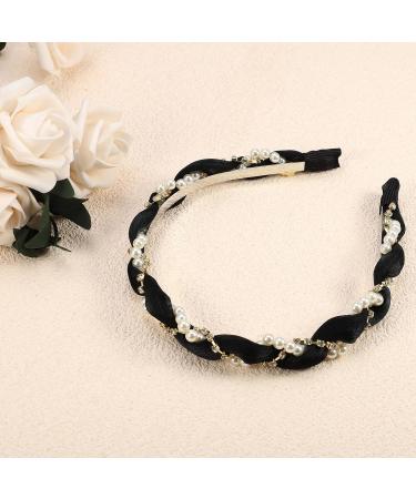 VOCOSTE Rhinestone Faux Pearl Wrap Fabric Headband Faux Faux Pearl Headband Women Hairband Black - Buy Online on GoSupps.com