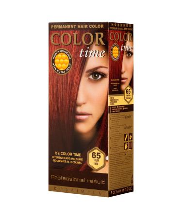 COLOR TIME | Permanent Gel Hair Dye Fiery Red Color 65 | Enriched with Royal Jelly and Vitamin C | Permanent Hair Color | Covers Gray Hair | 100 ML 65 Fiery Red