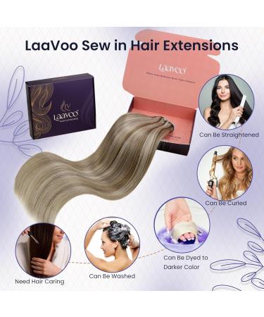 Buy Laavoo Real Hair Extensions - Brown & Blonde Highlights 100g Remy Real Hair for Sewing - 55cm #P8/60 - Buy Online on GoSupps.com