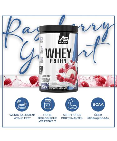All Stars 100% Whey Protein 400g - Premium Whey Concentrate & Isolate Protein Powder Low-Fat Raspberry Yoghurt Flavor Creamy Shake - Buy Internationally - Buy Online on GoSupps.com