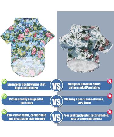 EXPAWLORER Dog Hawaiian Shirt - Breathable Cotton Polo T-Shirt for Small Dogs - Floral & Sea Island Pattern Summer Clothes - Buy Online on GoSupps.com