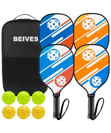 Beives Pickleball Paddles Pickleball Set 7-ply Basswood Wooden Pickleball Rackets Set of 4 with 6 Balls and 1 Carry Bag, Pickleball Equipment for Beginner to Intermediate with Extra Edge Guard