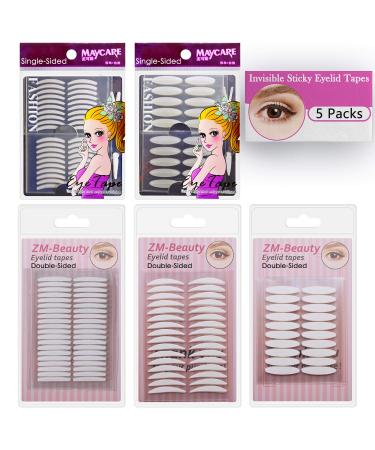 5 Packs Natural Invisible Single/Double Side Eyelid Tapes Stickers Medical-use Fiber Eyelid Strips Instant Lift Eye Lid Without Surgery Perfect for Hooded Droopy Uneven Mono-eyelids 5 Packs/1000pcs