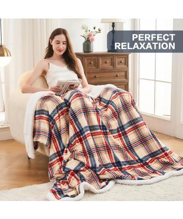 Brown Plaid Sherpa Throw Blanket | Warm Cozy Soft Blanket for Couch, Bed, Sofa | Reversible Fluffy Plush Fleece | 50 x 60 Inches - Buy Online on GoSupps.com