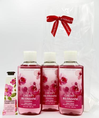 Bath & Body Works Cherry Blossom 4-Piece Gift Set | Includes: Three Shower Gels and One Strawberry Pound Cake Hand Cream