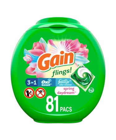 GAIN Flings Laundry Detergent Soap PODS High Efficiency (HE) Spring Daydream Scent 81 Count Spring 81 Count (Pack of 1)