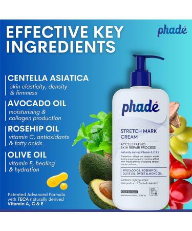 Phade Stretch Mark Cream with CICA - 200ml | Target Scars Uneven Skin Tone & Aging | Dermatologist Approved Clinically Proven for Hydration & Skin Repair - Buy Online on GoSupps.com
