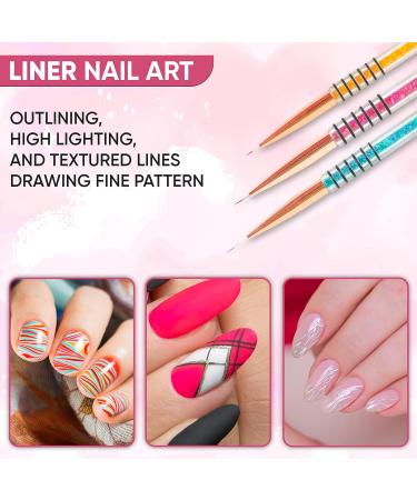 Dazzl Nail Art Brushes for Gel Nails - 8PCS Glitter Handle Brushes in 8 Designs for Painting, Dotting, Drawing - Alloy & Acrylic Material - Buy Online on GoSupps.com