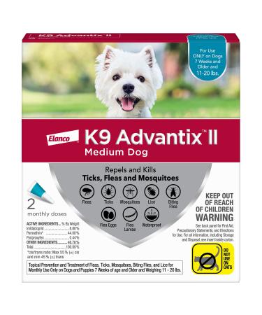 K9 Advantix II Flea and Tick Prevention for Medium Dogs (11-20 Pounds) 2-Pack Medium Dog Only