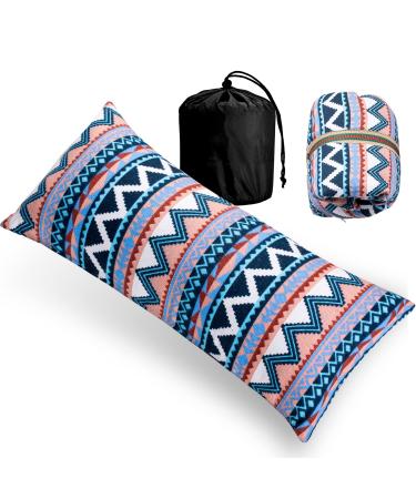 Memory Foam Travel Pillow, Portable Contour Pillow for Lumbar Support, Compact Camping Pillow for Backpacking, Hiking, Airplanes, Car Rides, Trips and Travelling (Ethnic Style)