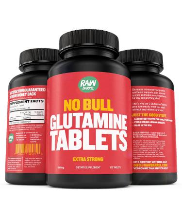 Glutamine Tablets - Pure, Non GMO, with Natural Ingredients, Soy and Caffeine Free - 120 L-Glutamine Pills at 1000mg - Amino Acid Supplement - by Raw Barrel - Buy Online on GoSupps.com