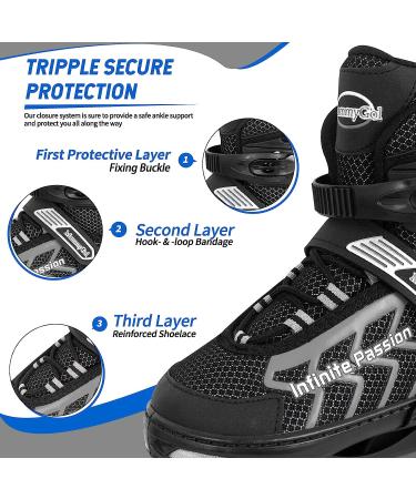 Adjustable Inline Hockey Skates - High Performance Blades for Men and Women - Black - Size Large (5-8US) - Buy Online on GoSupps.com