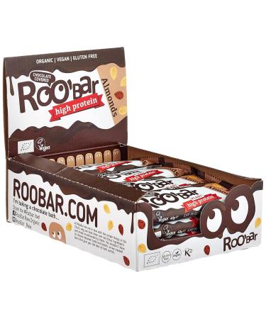 Roobar Peanut & Almond Chocolate Coated Bars - 100% Organic Vegan Gluten-Free High Protein Bundle (16x30g + 16x40g) - Buy Online on GoSupps.com