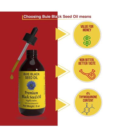 Buie Black Seed Oil 100% Pure & Natural Organic Cold-Pressed Nigella Sativa Oil With 4.5 6% Thymoquinone & Omega 3 6 9 Supports Skin Digestion & Daily Wellness 8 Fl oz 8 Fl Oz (Pack of 1) - Buy Online on GoSupps.com