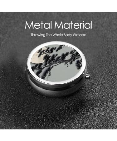 Pine Tree Under The Moon Round Pill Box - 3 Compartment Travel Organizer for Medications | Portable Pill Holder - Buy Online on GoSupps.com