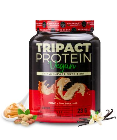 Nutrology TRIPACT Vegan Protein Powder - Organic Pea Rice & Pumpkin Blend Meal Replacement Shake with BCAAs & Glutamine for Muscle Recovery & Immunity Peanut Butter & Vanilla Flavor 20 Servings. Peanut Butter & Vanilla 1
