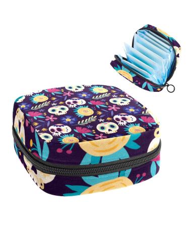 Women's bonds Storage pockets Stillpad Halter Colorful Day of Dead Pattern 3 Portable Period Kit Bag Feminine product bag for women girls color1