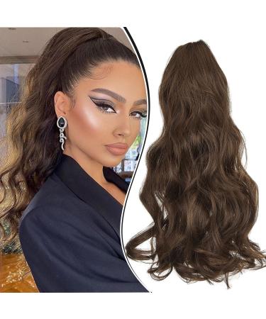Dcbaboo 18inch Claw Clip in Ponytail Hair Extensions Long Wavy Ponytail Extension Curly Synthetic Pony tails Natural Wave One Piece Hairpiece Fake Ponytail for Women Dark Brown/Light Auburn 18 inch 150g Dark Brown/Light Auburn