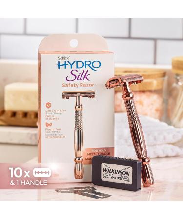 Schick Hydro Silk Rose Gold Double Edge Safety Razor + 10 Blades - Buy Online on GoSupps.com