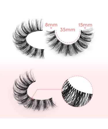 JIMIRE 3D Faux Mink Wispy Curly Eyelashes 15mm - 7 Pairs Pack for Fluffy Natural Volume Cat Eye Look | Clear Band | 8-15mm - Buy Online on GoSupps.com