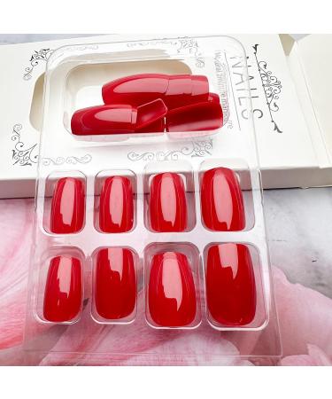 Red Press on Nails - Short Square Glossy Gel Fake Nails | Reusable Acrylic Manicure | 24 Pcs Classic Stylish Nail Art - Buy Online on GoSupps.com