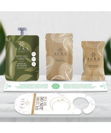 Aura Luxury Collection B&B Kit 150 pieces 50 shampoo bags 30 ml 50 intimate hygiene bags 20 ml 50 soap 20 g + free 500 hygiene bands and 12 door hangers Dont Disturb
