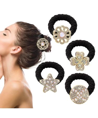 Crystal Rhinestone Elastic Hair Ties Black Diamond Ponytail Holder Set for Women and Girls | 12pcs-1 BlackSet1 - Buy Online on GoSupps.com