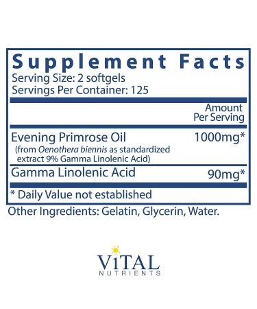 Vital Nutrients Evening Primrose Oil 1000mg - 250 Softgels, Cold-Pressed with GLA - Omega-6 Fatty Acid Supplement - Buy Online on GoSupps.com