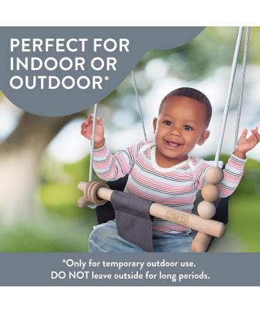 Baby Swing Seat - Secure Canvas & Wooden Hanging Chair for Infants, Toddlers & Kids - Indoor/Outdoor Hammock - Grey/White - Buy Online on GoSupps.com