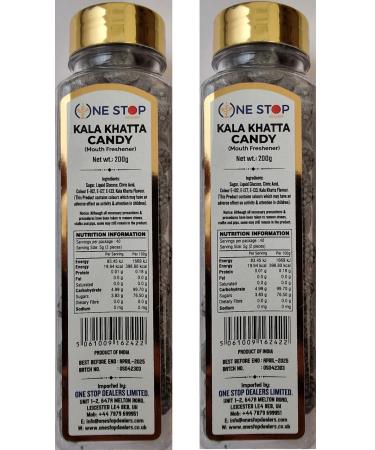 One Stop Dealers Jar Kala Khatta Candy 200 Gram - With Special Flavors Mouth Freshener - Eat Anywhere or Anytime - More Popular With Kids (Pack of 2)