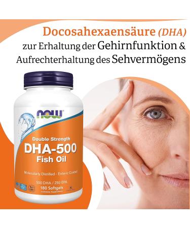 Now Foods DHA-500 Fish Oil Soft Capsules - 180 Gluten-Free Double Starch EPA & Vitamin E | Non-GMO Lab Tested - Buy Online on GoSupps.com